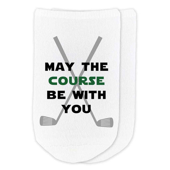 May the course be with you golf theme digitally printed on custom no show socks