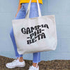 Gamma Phi Beta digitally printed simple mod design on roomy canvas sorority tote bag.