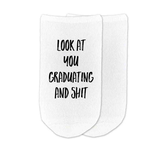 Custom printed no show socks digitally printed for the graduating senior