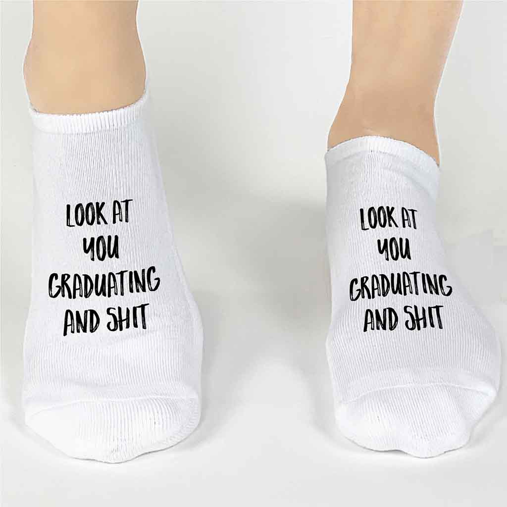 Custom printed no show socks make a great graduation gift