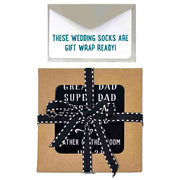 Wedding socks for the father of the groom custom printed and personalized with gift wrapping kit included.