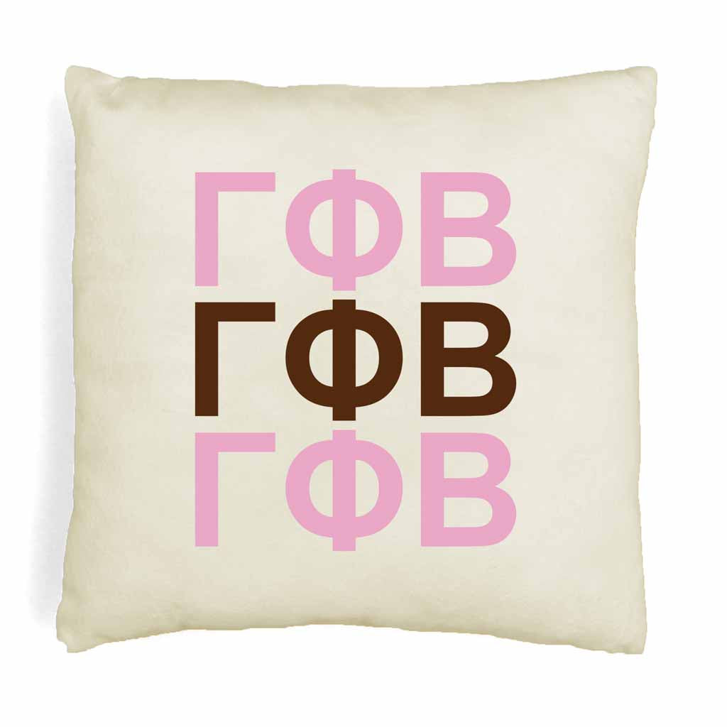 GPB sorority letters in sorority colors printed on throw pillow cover is a stylish gift.