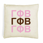 GPB sorority letters in sorority colors printed on throw pillow cover is a stylish gift.