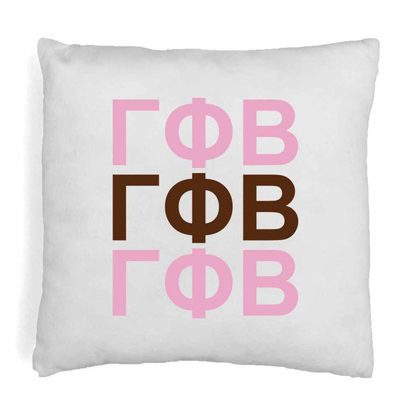Gamma Phi Beta sorority letters digitally printed in sorority colors on throw pillow cover.
