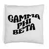 Gamma Phi Beta sorority name in mod style design digitally printed on throw pillow cover.