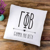 Gamma Phi Beta sorority letters and name in boho style design custom printed on white or natural cotton throw pillow cover.