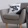 Gamma Phi Beta sorority name in mod style design custom printed on white or natural cotton throw pillow cover.