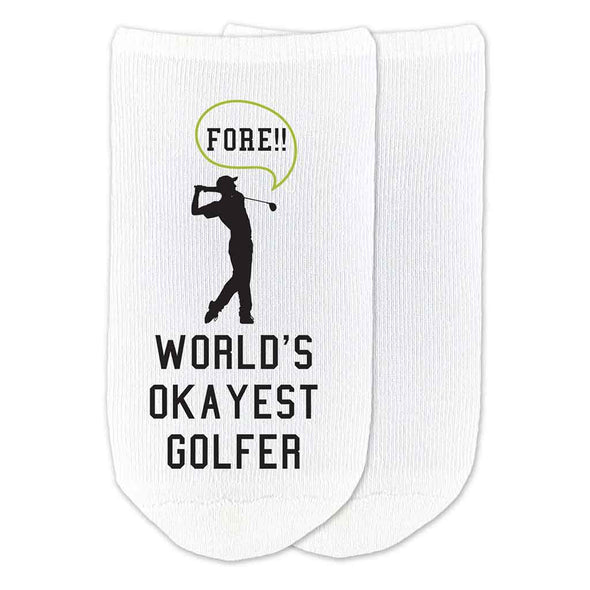 World's okayest golfer custom printed on no show socks.