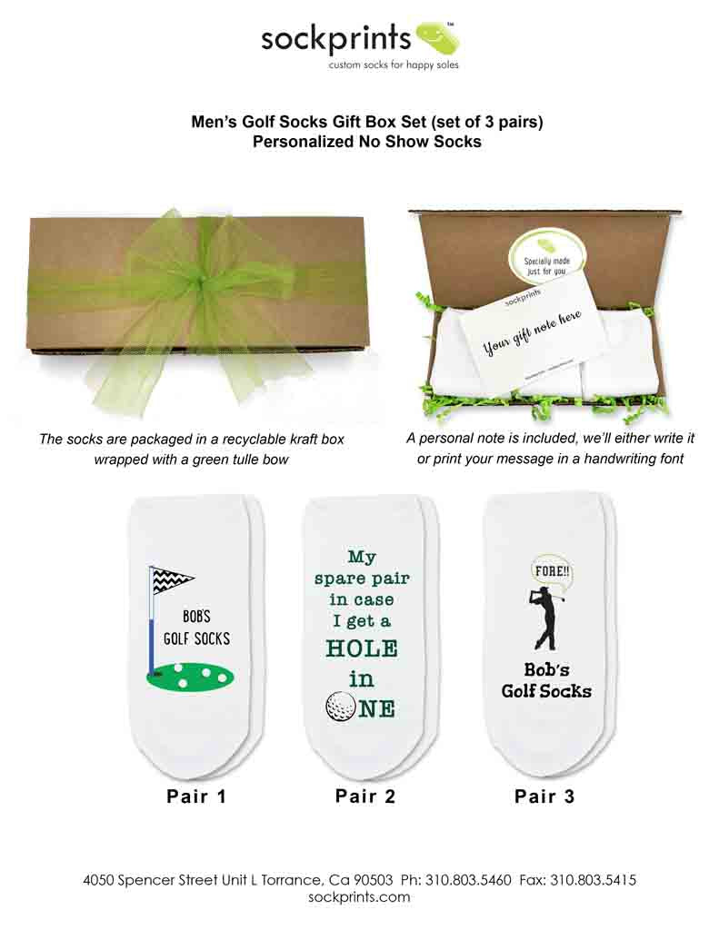 Personalised christmas golf gift box Dad socks, balls, tees, custom print  set