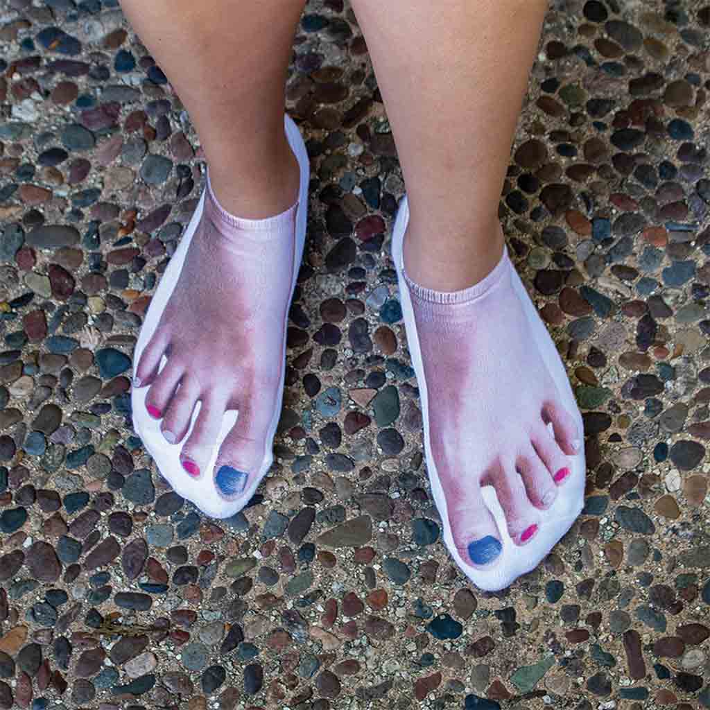 Funny Feet Photo Socks for Women - Assorted Styles - SET OF 3 PAIRS /  Medium / White