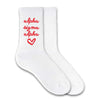 Alpha Sigma Alpha sorority name and heart design custom printed on white cotton crew socks