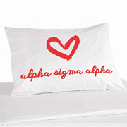 Alpha Sigma Alpha sorority name with heart design custom printed on pillowcase
