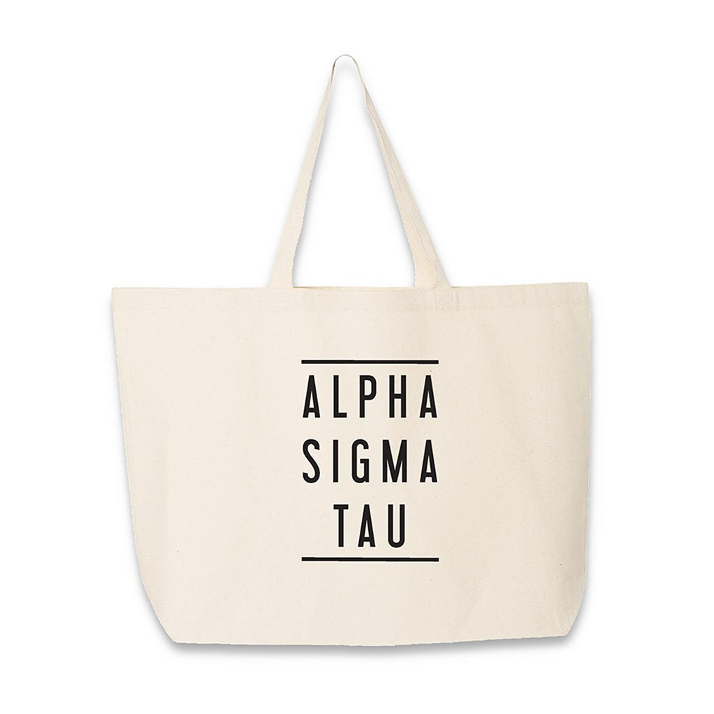 Alpha Sigma Tau printed on a natural cotton canvas tote