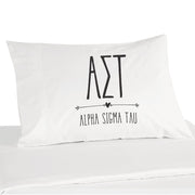 Alpha Sigma Tau sorority name and letters custom printed on white cotton pillowcase