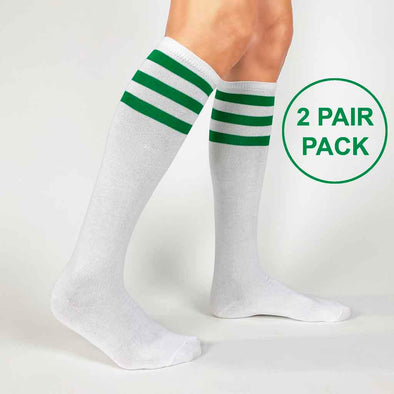 Green cotton striped knee high socks for women are on sale with savings order 60%
