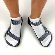No show socks custom printed with a mens sandal design by sockprints makes a great gag gift.