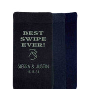 Best swipe ever design custom printed and personalized with your names and wedding date make these socks the perfect accessory on your wedding day.