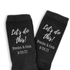 Personalized wedding day socks custom printed for the groom personalized with your names and wedding date digitally printed on the side of the socks.