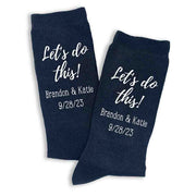 Personalized wedding day socks custom printed for the groom personalized with your names and wedding date digitally printed on the side of the socks.