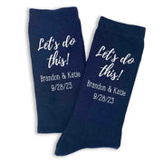 Personalized wedding day socks custom printed for the groom personalized with your names and wedding date digitally printed on the side of the socks.