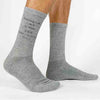 Heather gray ribbed crew socks custom printed with black ink and personalized with your wedding date make the perfect keepsake.