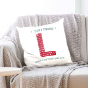 Holiday pillow design custom printed and personalized with your  initial and names.