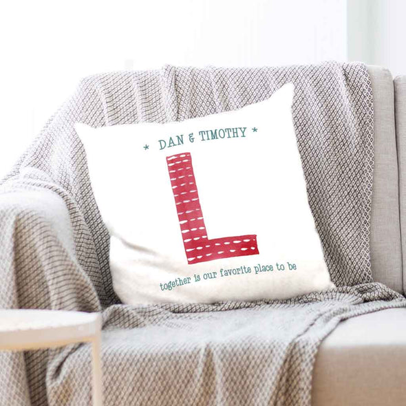 Holiday pillow design custom printed and personalized with your  initial and names.
