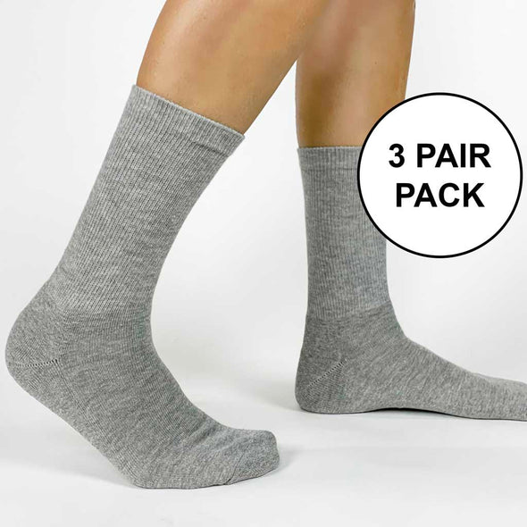 Basic heather gray medium cotton ribbed heather gray crew socks sold in a three pair pack by sockprints.