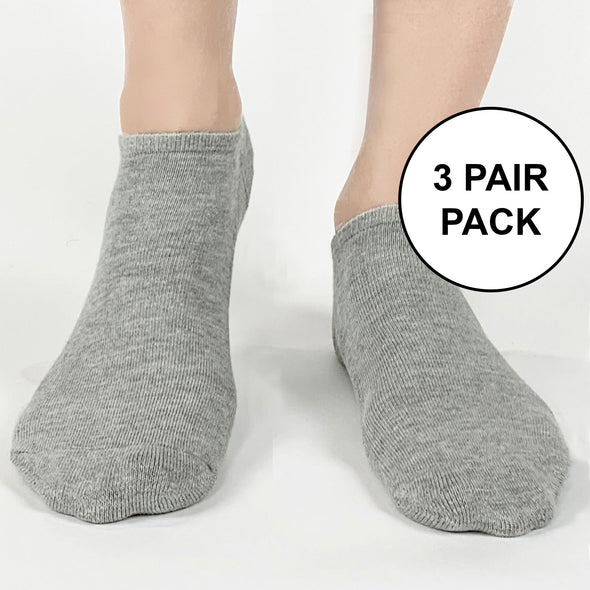Heather gray cotton no show socks sold as a three pair pack in same size and color.