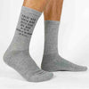 Heather gray ribbed crew socks custom printed with father of the groom best dad design and personalized with your wedding date.