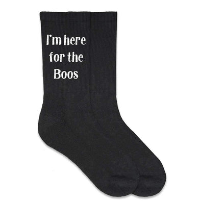 I'm here for the boos custom printed on the side of the socks for halloween fun by sockprints.
