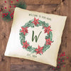 Holiday accent pillow personalized with your monogram initial in natural or white.
