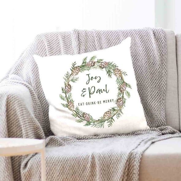 Personalized accent throw pillow covers custom printed with your name and holiday design.