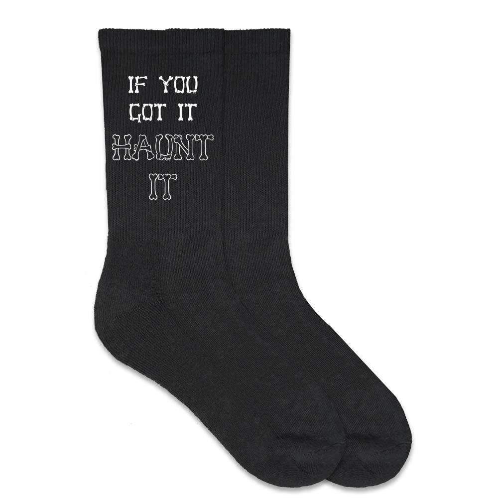 If you got it haunt it in bone writing design custom printed on the side of ribbed crew socks.