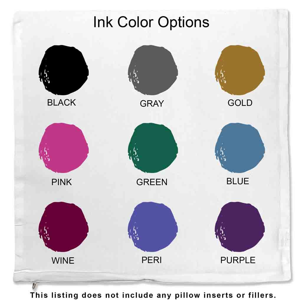 Available Ink color options for throw pillow cover.