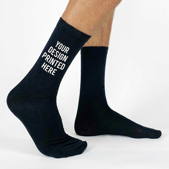 sockprints flat knit extra large dress socks for men in black printed with your design, logo or text