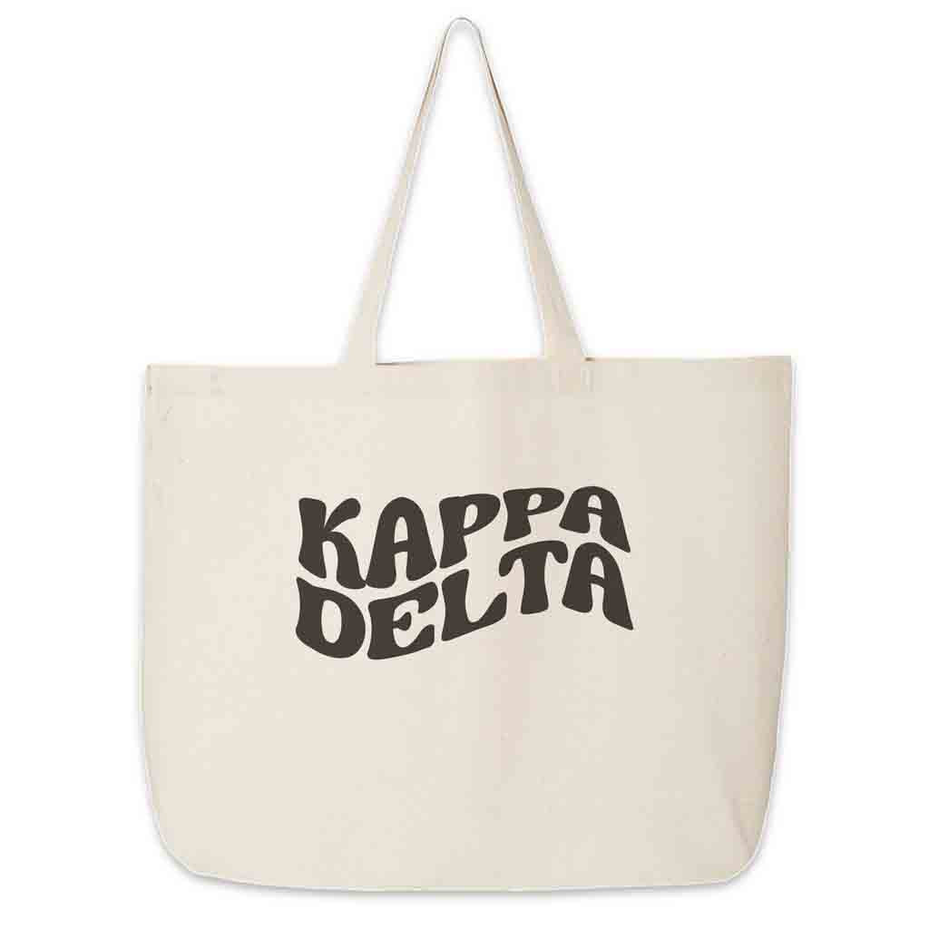 Kappa Delta digitally printed simple mod design on roomy canvas sorority tote bag.