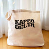 Kappa Delta digitally printed simple mod design on roomy canvas sorority tote bag.