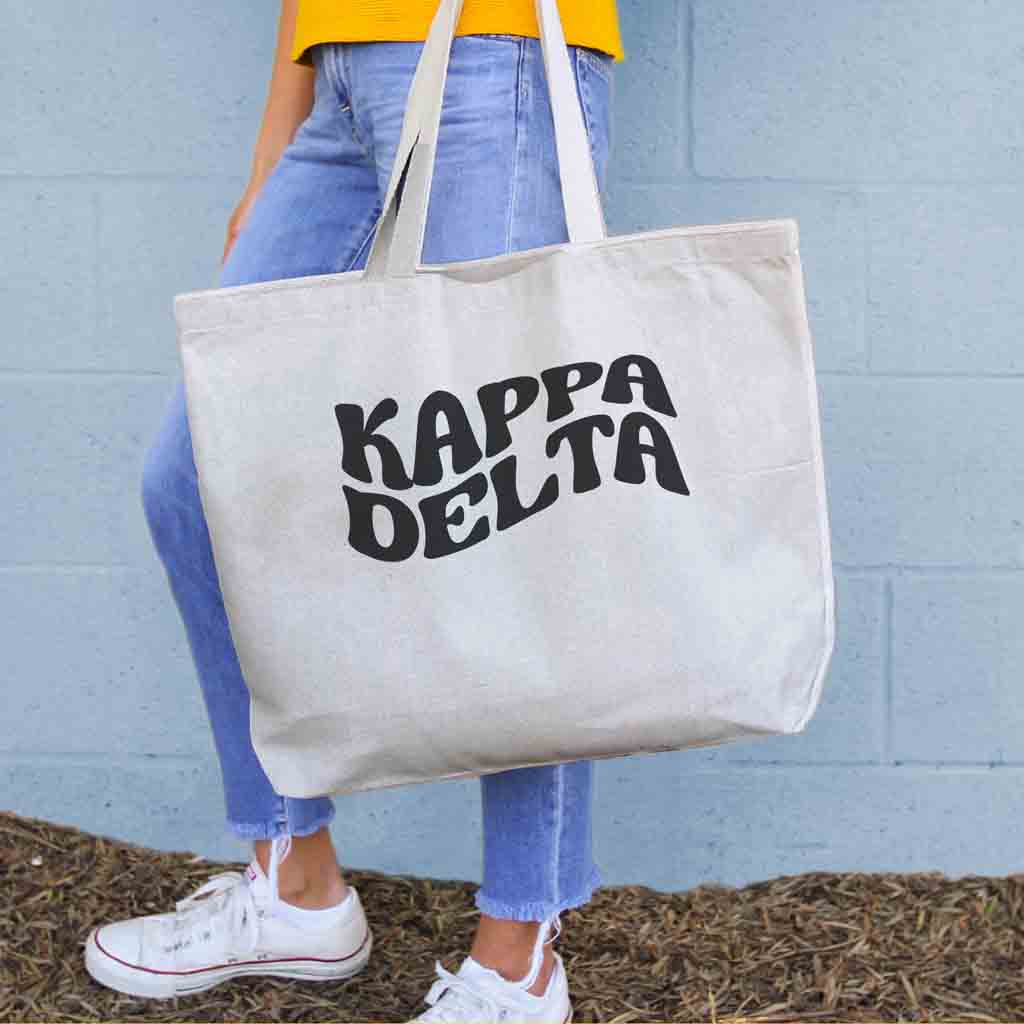 Kappa Delta digitally printed simple mod design on roomy canvas sorority tote bag.