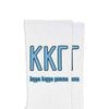 Kappa Kappa Gamma sorority letters and name digitally printed in sorority colors on white crew socks.