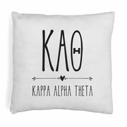 Kappa Alpha Theta sorority name and letters in boho style design digitally printed on throw pillow cover.