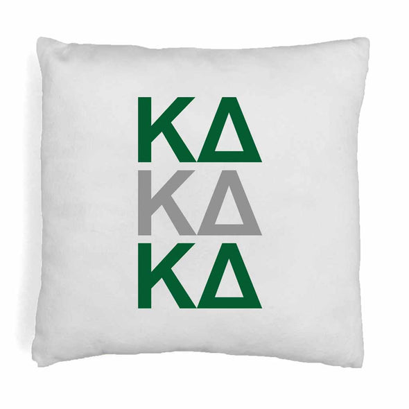 Kappa Delta sorority letters digitally printed in sorority colors on throw pillow cover.