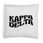 Kappa Delta sorority name in mod style design digitally printed on throw pillow cover.