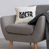 KD sorority name in mod style design custom printed on white or natural cotton throw pillow cover.