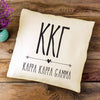 KKG sorority letters and name in boho style design custom printed on white or natural cotton throw pillow cover.