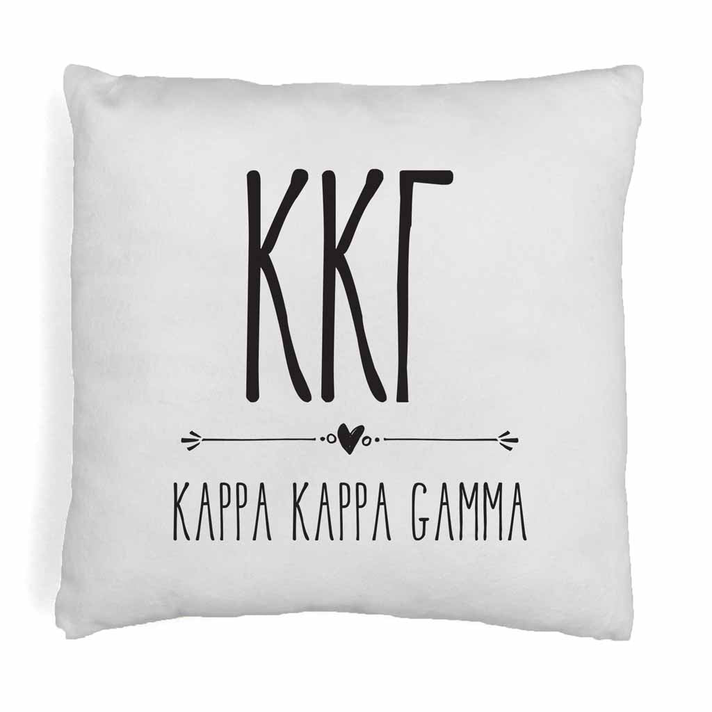 Kappa Kappa Gamma sorority name and letters in boho style design digitally printed on throw pillow cover.