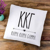 KKG sorority letters and name in boho style design custom printed on white or natural cotton throw pillow cover.