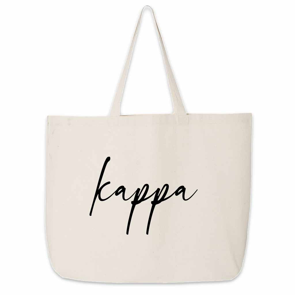 Kappa roomy canvas tote bag custom printed with sorority nickname makes a great college carry all.