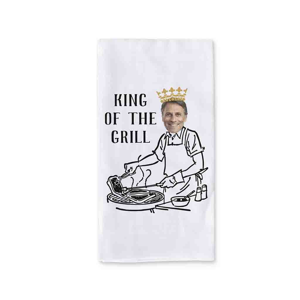 King of the Grill custom photo dishtowel for the grill master personalized gift.