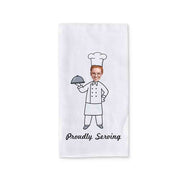 Proudly serving digitally printed humorous kitchen dish towel  for the cook with your photo and personalized